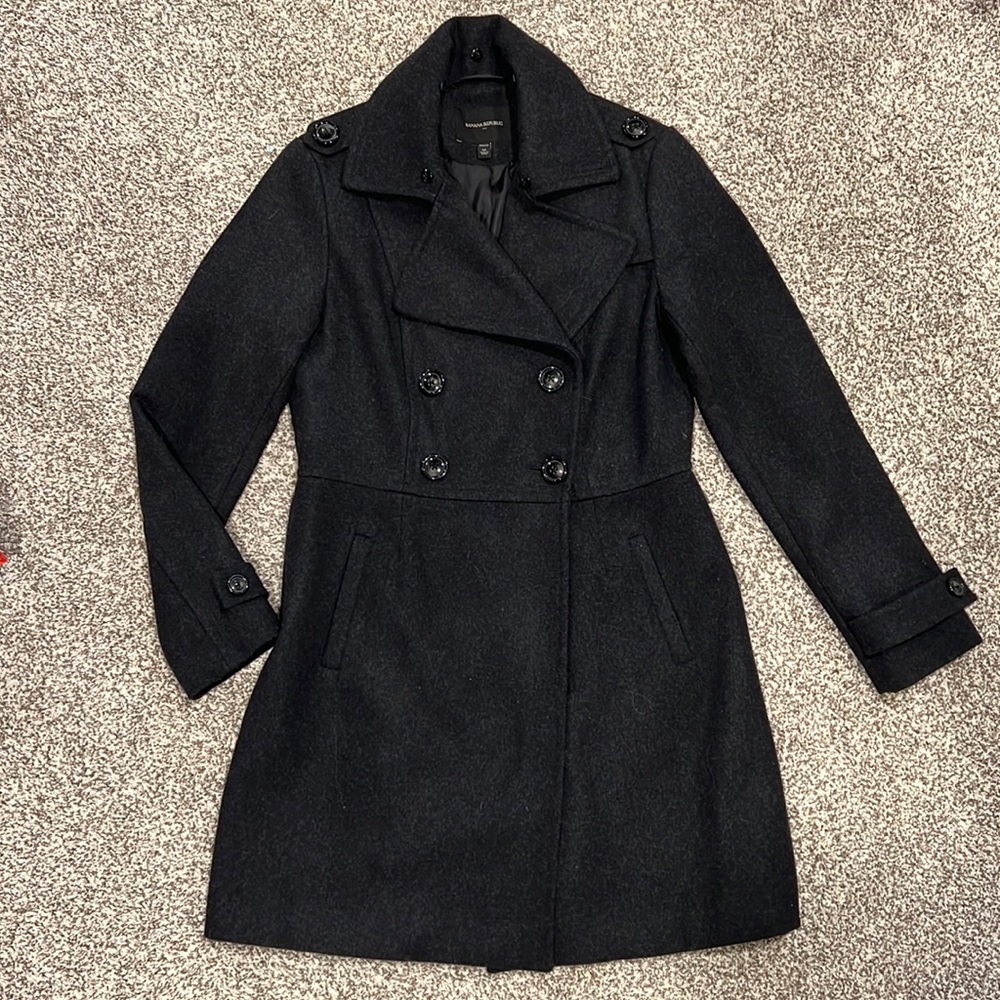 Banana Republic Women’s Medium Pea Trench Coat, Charcoal Heather